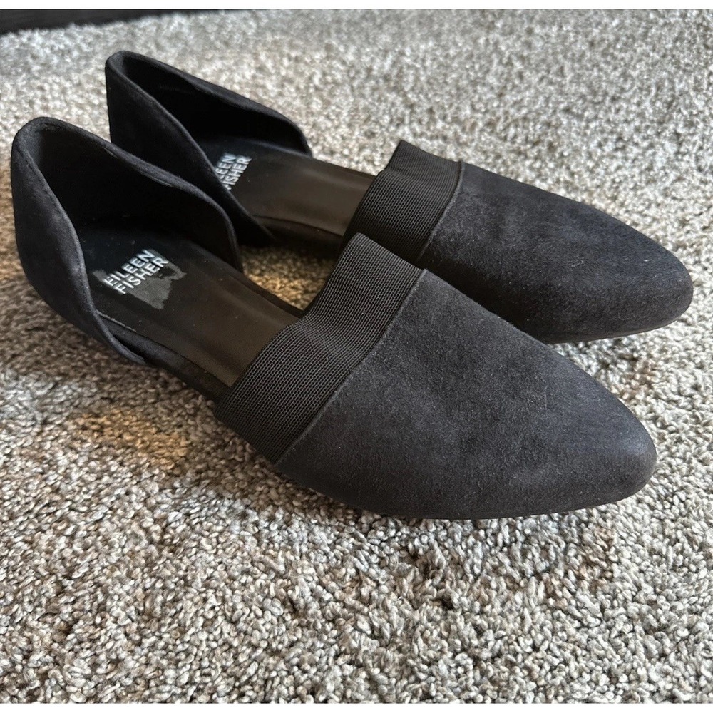 Eileen Fisher Women's Black D'Orsay Flats Suede Mesh Pointed Toe Black Size‎ 7